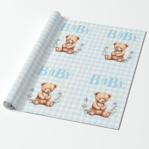 Papier Cadeau Baby shower de typographie Bébé Ours Bleu Teddy