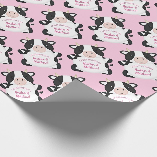 Papier Cadeau Baby shower de vache rose (Coin)