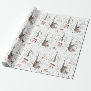 Papier Cadeau Baby shower des amis de la forêt aquarelle