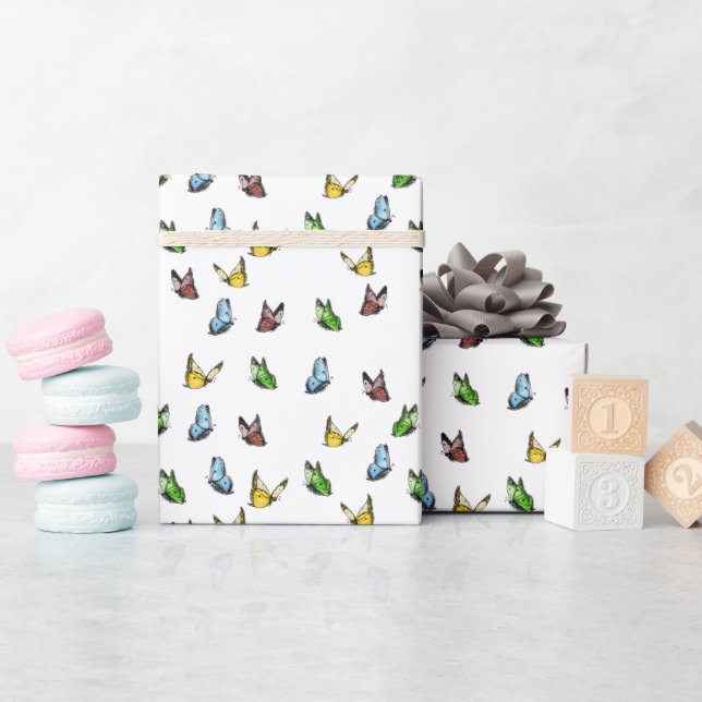 Papier Cadeau Baby shower d'été de papillon blanc délicat (Baby Shower)