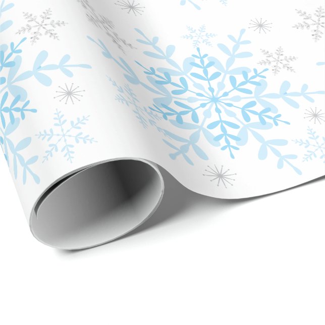 Papier Cadeau Baby shower d'hiver en argent bleu (Coin rond)