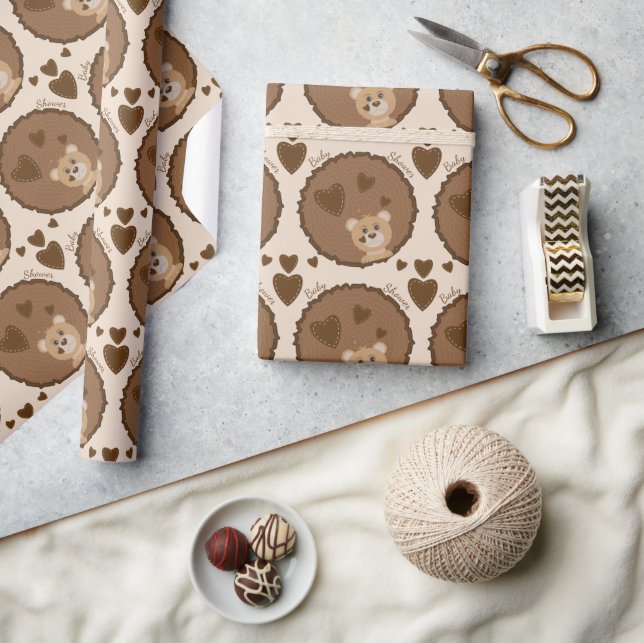 Papier Cadeau Baby shower d'ours en bois Papier Brown d'envelopp (Artisanat)