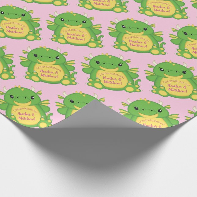 Papier Cadeau Baby shower Dragon rose (Coin)