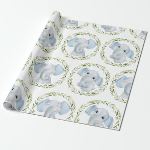 Papier Cadeau Baby shower Elephant Blue Boy