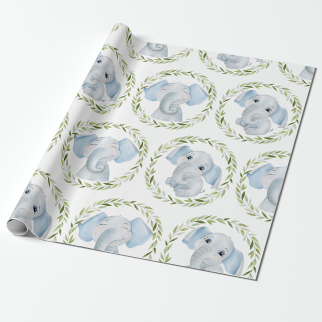 Papier Cadeau Baby shower Elephant Blue Boy (Déroulé)