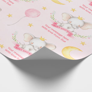 Papier Cadeau Baby shower Eléphant couleur rose du texte personn