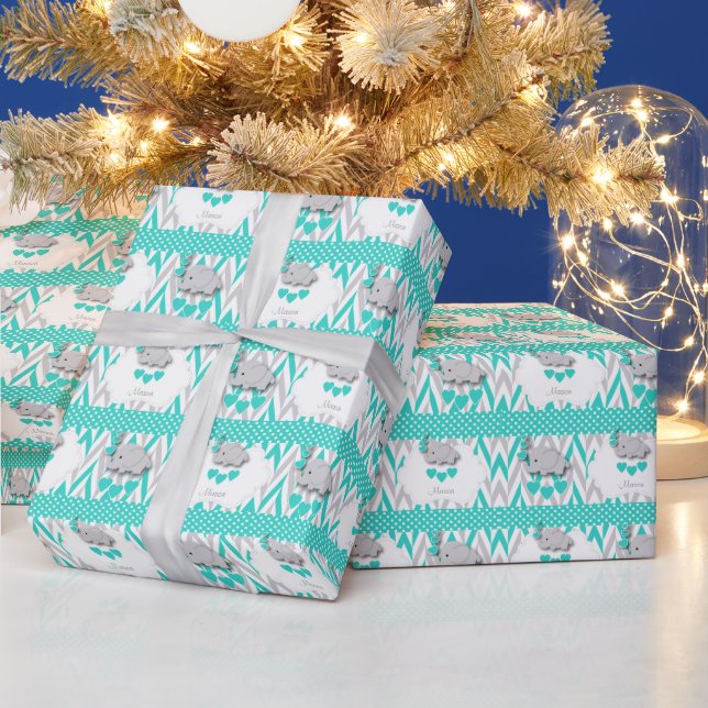 Papier Cadeau Baby shower Eléphant Turquoise (Vacances)