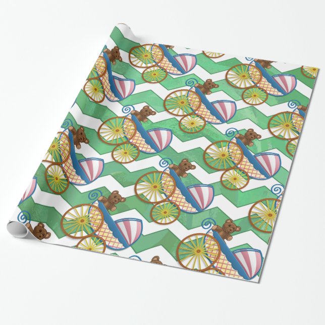 Papier Cadeau Baby shower Emerald Green Chevron (Déroulé)