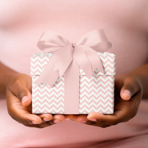 Papier Cadeau Baby shower en bande rose et blanc Chevron