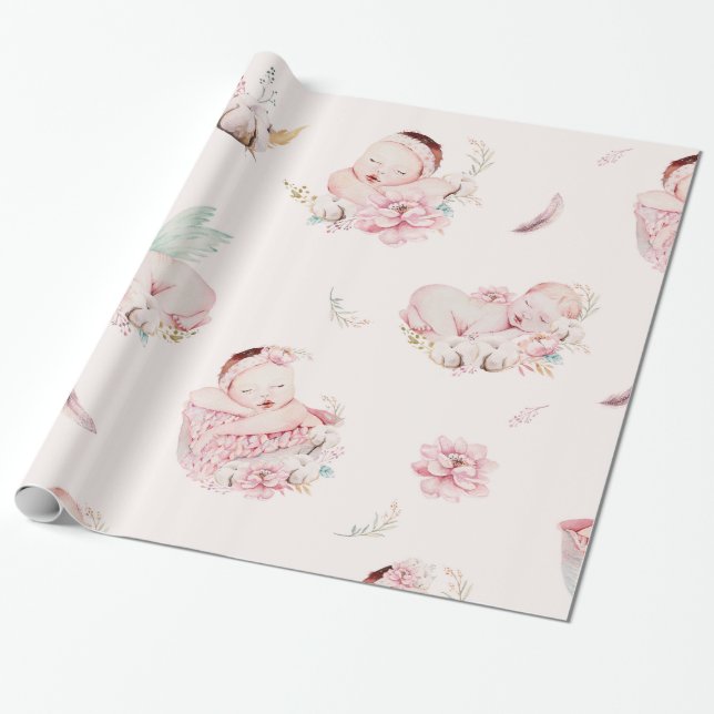 Papier cadeau Baby shower fille (Déroulé)