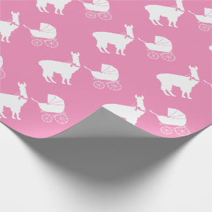 Papier Cadeau Baby shower fille Llama rose mignonne
