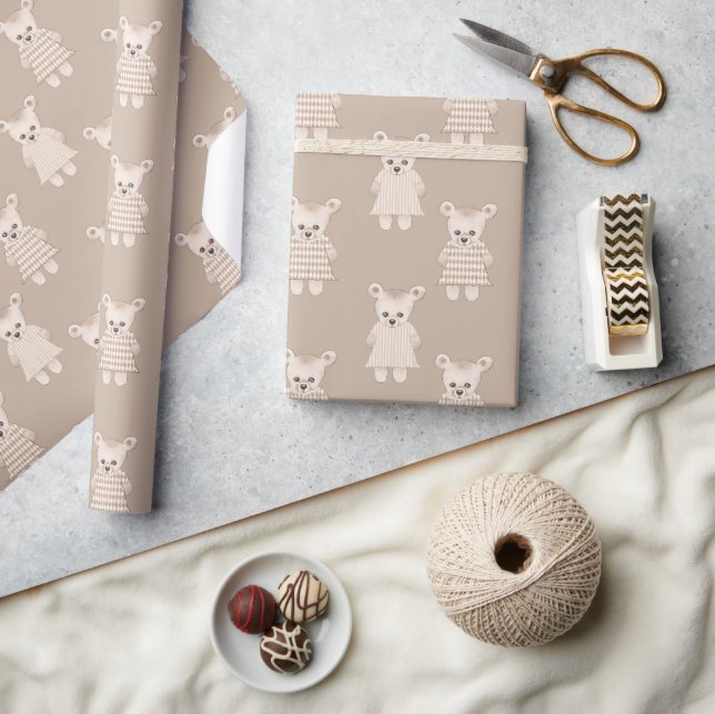 Papier Cadeau Baby shower fille ours en peluche (Artisanat)