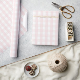 Papier Cadeau Baby Shower Fille Rose Pastel Gingham & Carreaux