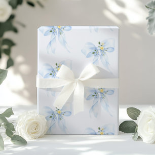 Papier Cadeau Baby shower Fleur sauvage à fleurs à cou bleu