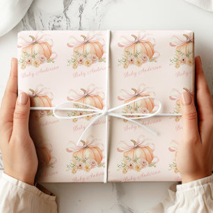 Papier Cadeau Baby shower Floral Citrouille Bow