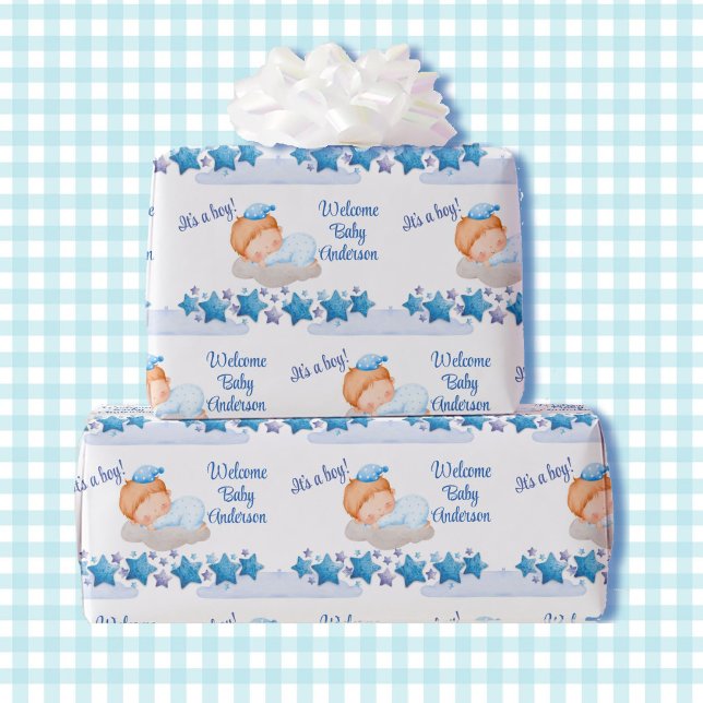 Papier Cadeau Baby shower Garçon dormant sur un Baby shower nuag (Créateur téléchargé)