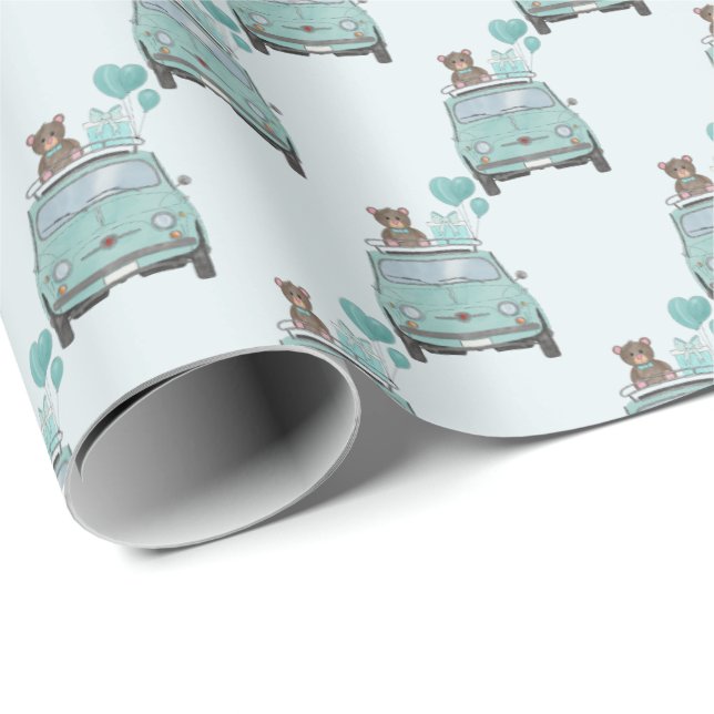 Papier Cadeau Baby shower garçon Fiat 500 (Coin rond)