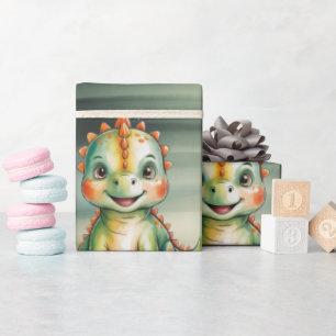 Papier Cadeau Baby-Shower Mignon Dinosaure Aquarelle