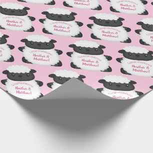 Papier Cadeau Baby shower mouton rose