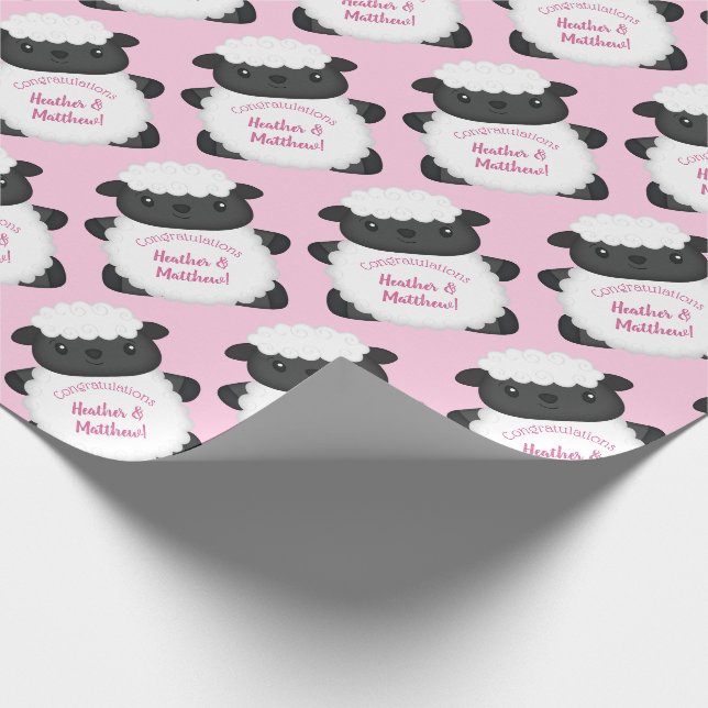 Papier Cadeau Baby shower mouton rose (Coin)