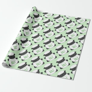 Papier Cadeau Baby shower mouton vert