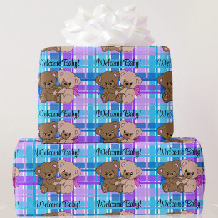 Papier Cadeau Baby shower neutre selon le sexe Nounours de texte