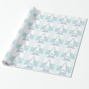 Papier Cadeau Baby shower ou enveloppe bleue d'aqua de nom de
