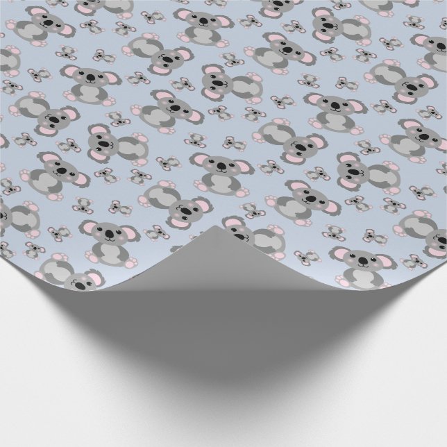 Papier Cadeau Baby shower Ours de Koala bleu (Coin)