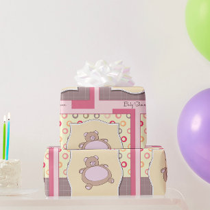 Papier Cadeau Baby shower ours en peluche avec cercles rétro