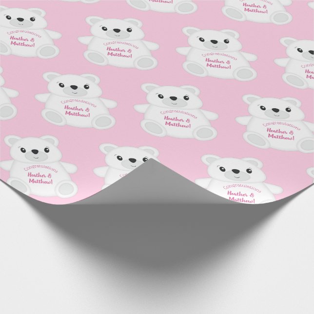 Papier Cadeau Baby shower Ours rose (Coin)