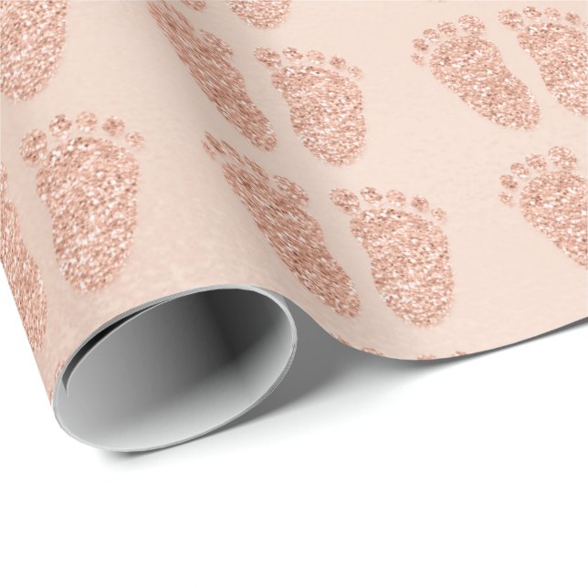 Papier Cadeau Baby shower Parties scintillant fille Peau rose Ro (Coin rond)