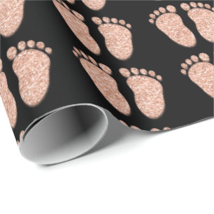 Papier Cadeau Baby shower Parties scintillant fille rose noire p
