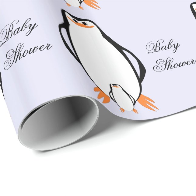 Papier Cadeau Baby shower personnalisé Penguin Design (Coin rond)