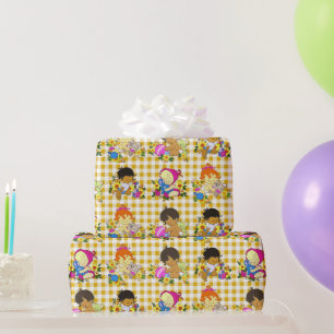 Papier Cadeau Baby shower Plaid Jaune couleur rétro