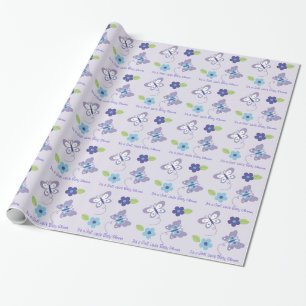 Papier Cadeau Baby shower pourpre de papillon
