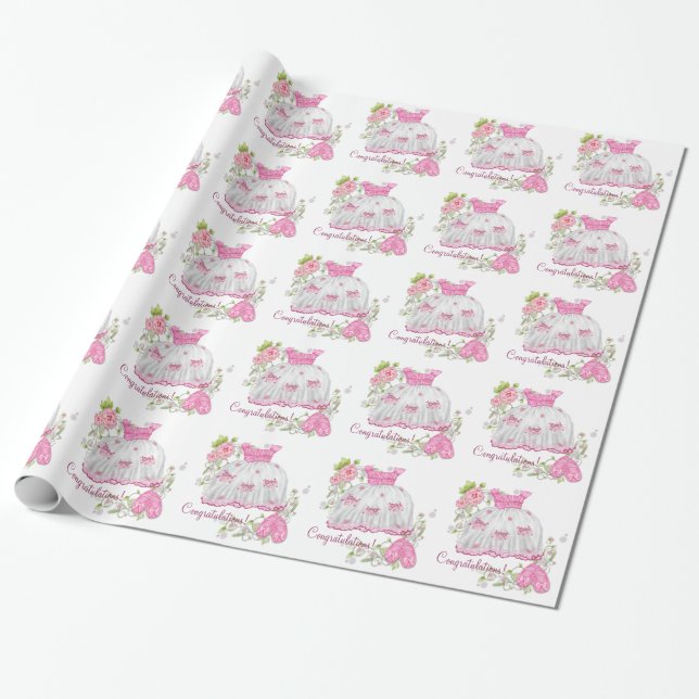 Papier Cadeau Baby shower rose (Déroulé)