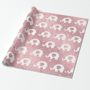 Papier Cadeau Baby shower rose blanc Eléphant Princesse Fille