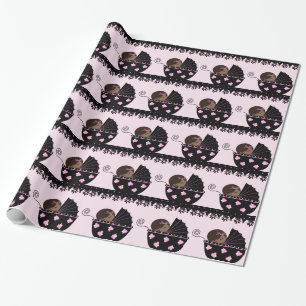 Papier Cadeau Baby shower rose et noir