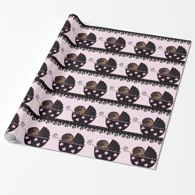 Papier Cadeau Baby shower rose et noir (Déroulé)