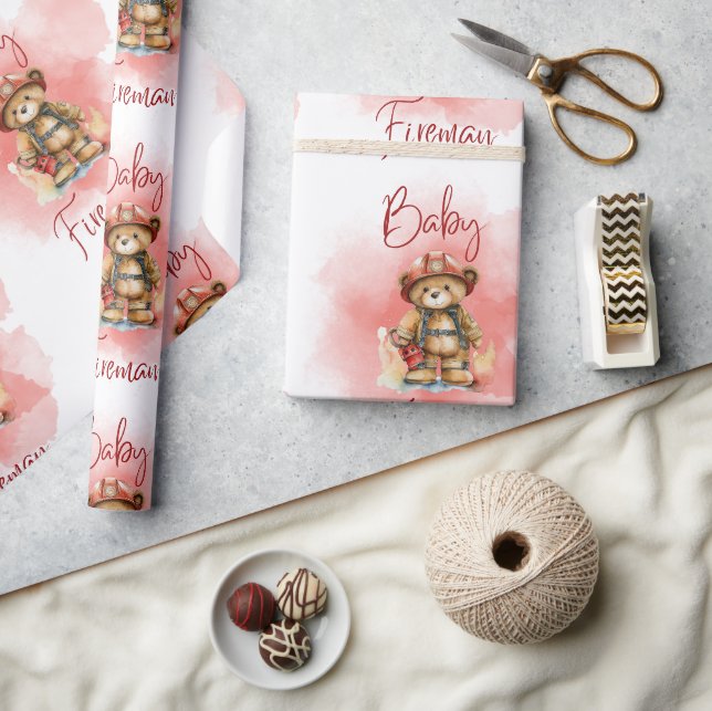 Papier Cadeau Baby shower rouge pompier Teddy Bear Boy (Artisanat)