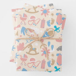 Papier cadeau baby shower (série de 3 feuilles)