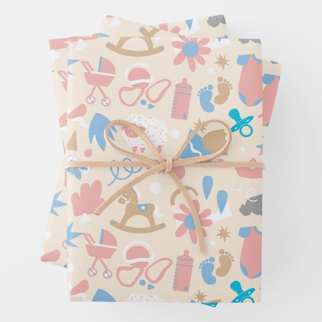 Papier cadeau baby shower (série de 3 feuilles) (En situation)