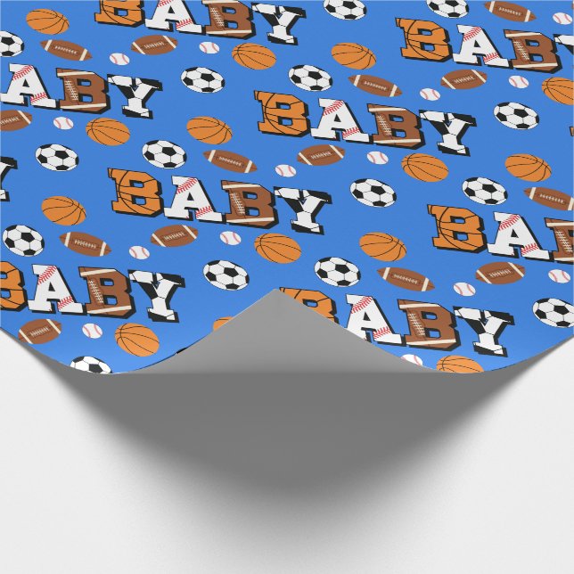 Papier Cadeau Baby shower sportif Co-ed Thème Garçon Bleu (Coin)