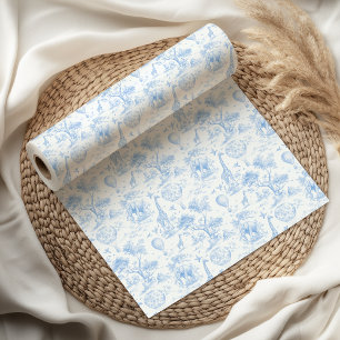 Papier Cadeau Baby-Shower Toile de Jouy Safari Bleu