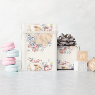 Papier Cadeau  Baby Shower Vintage Eléphant Rose Ours Bleu