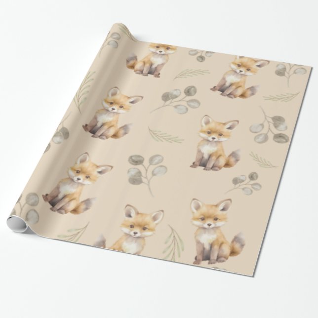Papier Cadeau Baby Watercolor Fox (Déroulé)