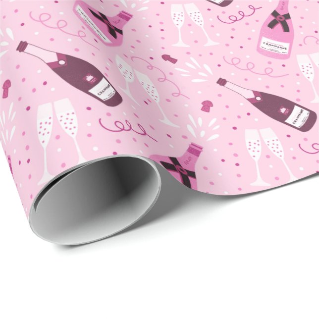 Papier Cadeau Bachelorte Champagne Rose Moderne (Coin rond)