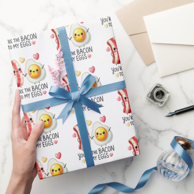 Papier Cadeau Bacon to My Eggs Love Gift Wrapping Paper (Cadeaux)