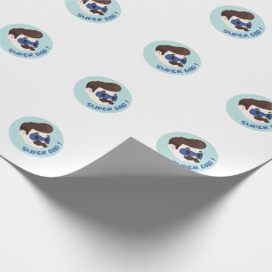 Papier Cadeau Badge de Papa Super Cartoon