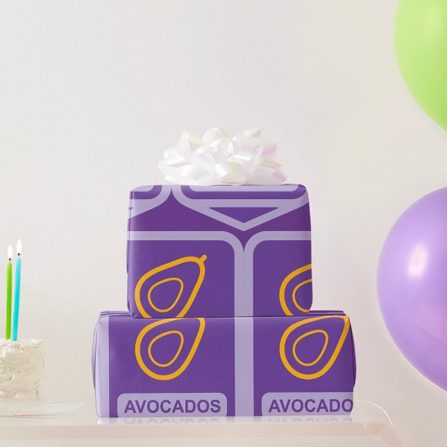 Papier Cadeau Badge minimaliste Avocado en violet et or (Créateur téléchargé)